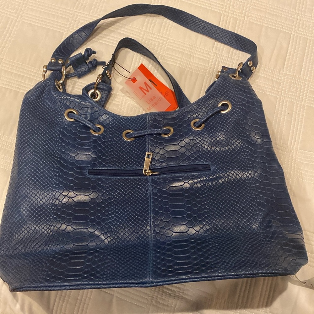 Lisa Minardi GENUINE Leather Hobo Bag from Florence Italy- Blue NWT